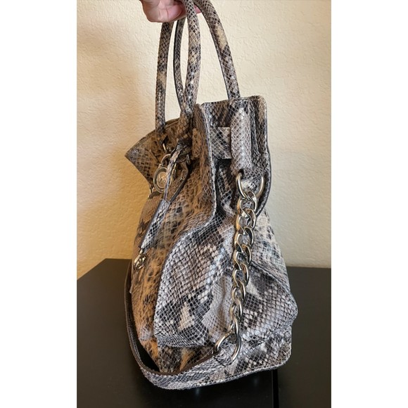 Michael Kors Gray Snakeskin Silver Hardware Large Hamilton Bag - Picture 5 of 16